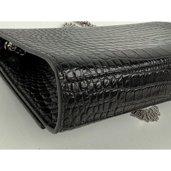 Saint Laurent Kate Tassel Croc-Embossed Leather Shoulder Bag in Black - Picture 13 of 16